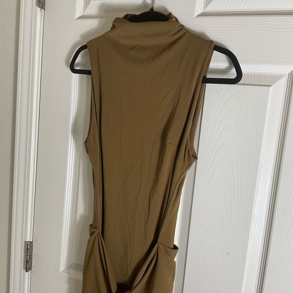ZARA NWT WOMAN MIDI DRESS WITH TIED KNOT DARK TAN SIZE LARGE - Picture 3 of 14